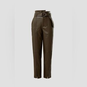 MARISSA WEBB x RTR Faux Leather Belted Split Hem Pants In Olive Green Size 14